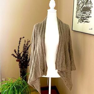 Elena Solano M Brown Ribbed 100% 2 Ply Cashmere Waterfall Cardigan Sweater